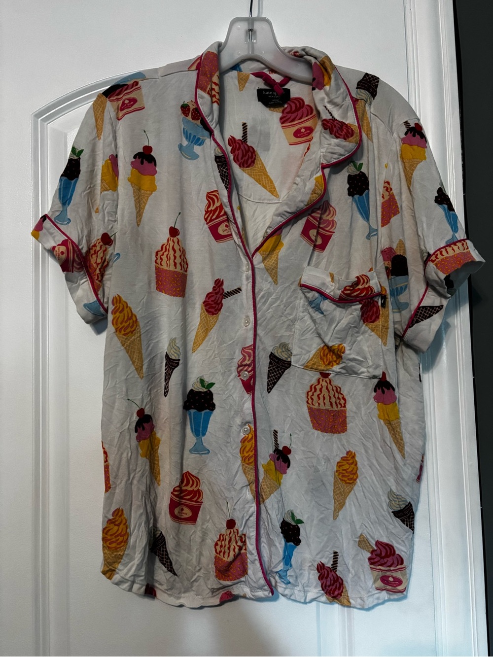 kate spade White Short-Sleeve Button-Up Shirt with Multicolor Ice Cream Print